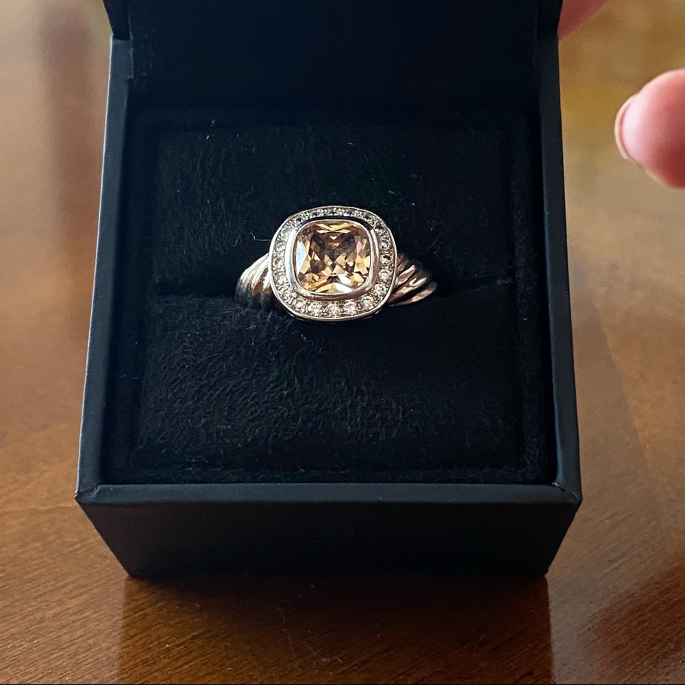 Square champagne colored stone on silver band (size9)